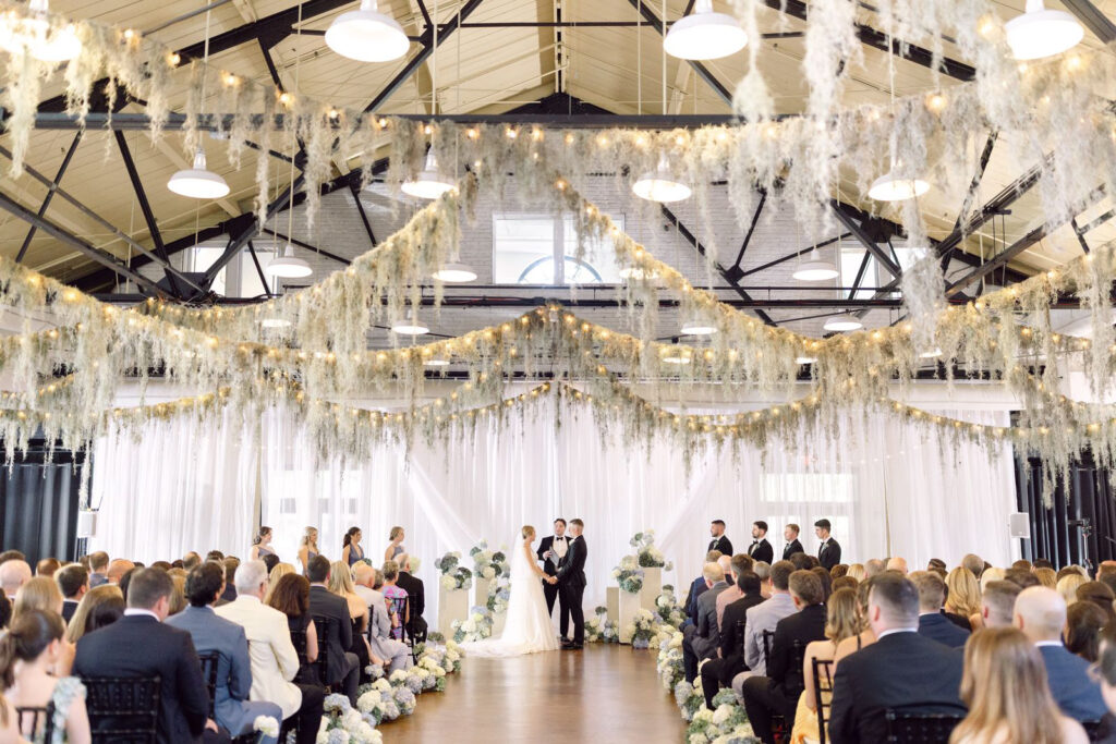 Wedding ceremony in the Market View room at Historic Market Hall in Downtown Raleigh